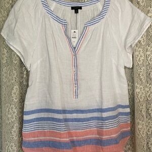 Talbots White Short‎ Sleeve Relaxed Blouse